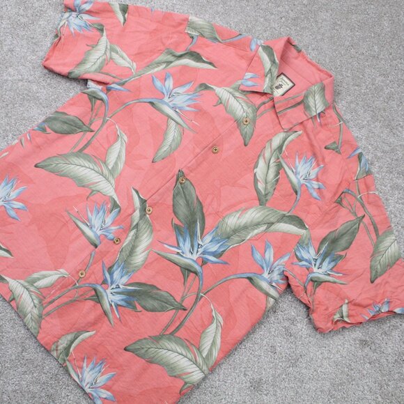 Jamaica Jaxx Camp Shirt Adult Medium Pink Floral Silk Loop Collar S/S Button Up - Picture 3 of 13